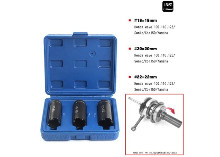 3pcs #18/20/22 1/2” Motorcycle Drive Castle Wrench Clutch Nut Socket ...