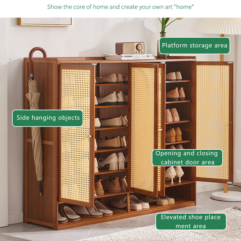 TUBUAN 7Layers Shoe Cabinet With Cover Rattan Shoe Rack Bamboo/Wooden ...