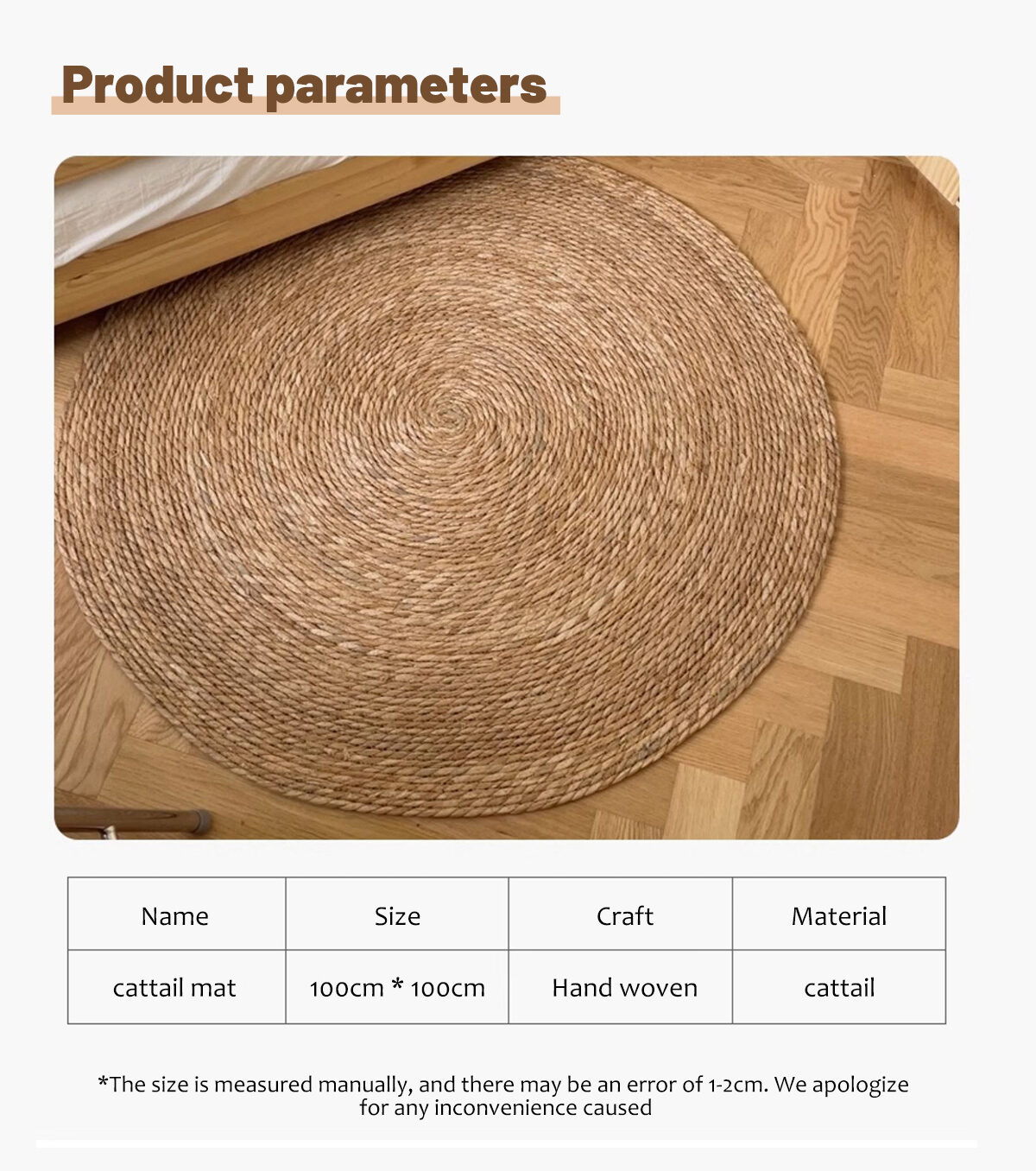 Osti Handmade Rattan Rugs, Round cattail Woven Mats, Bedroom Living ...