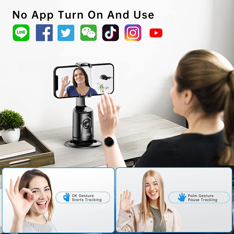 Auto Face Tracking Phone Holder, No App, 360° Rotation For