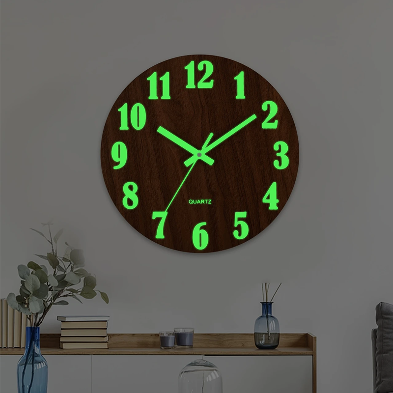 12 Inches Wall Clock Glow in the Dark Wall Clock Creative Digital Wall ...