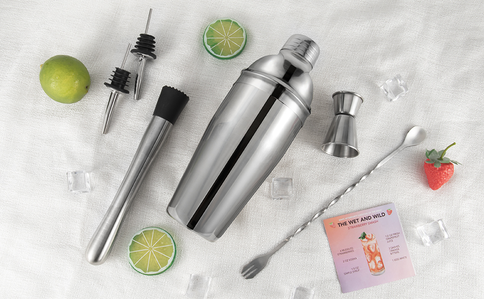 Mixology Bartender Kit - 6PCS Stainless-Steel Travel Cocktail Shaker ...