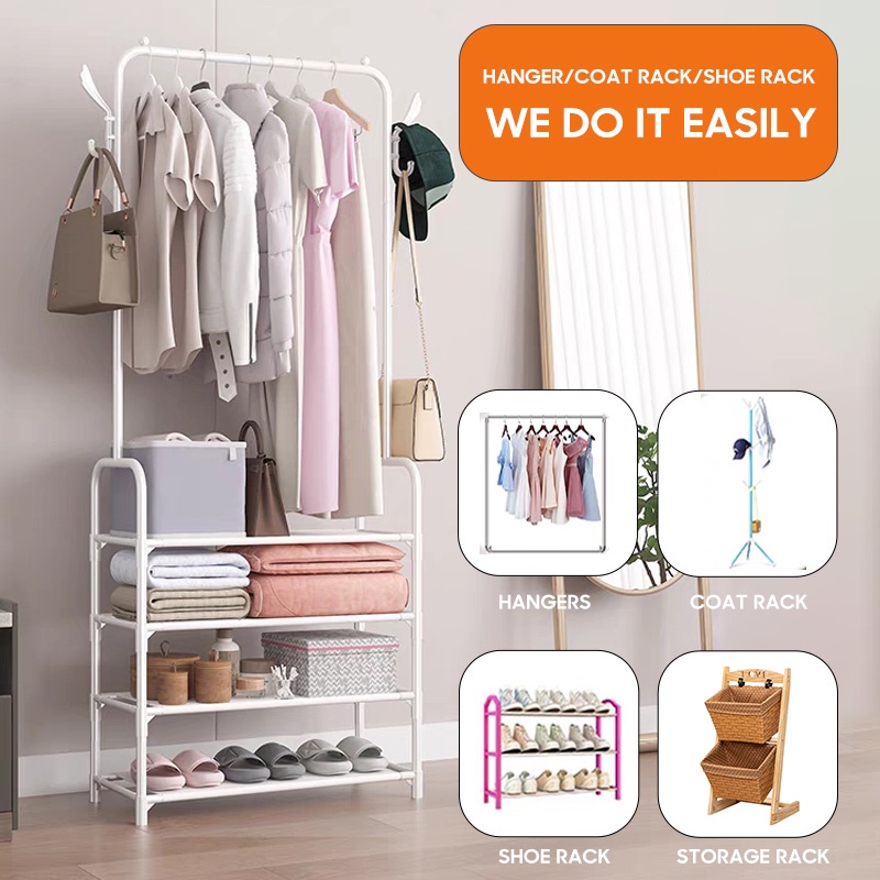 ⚡️ 4 Layer⚡️Clothes Rack Bedroom Clothes Hanger Multifunctional Shoe ...