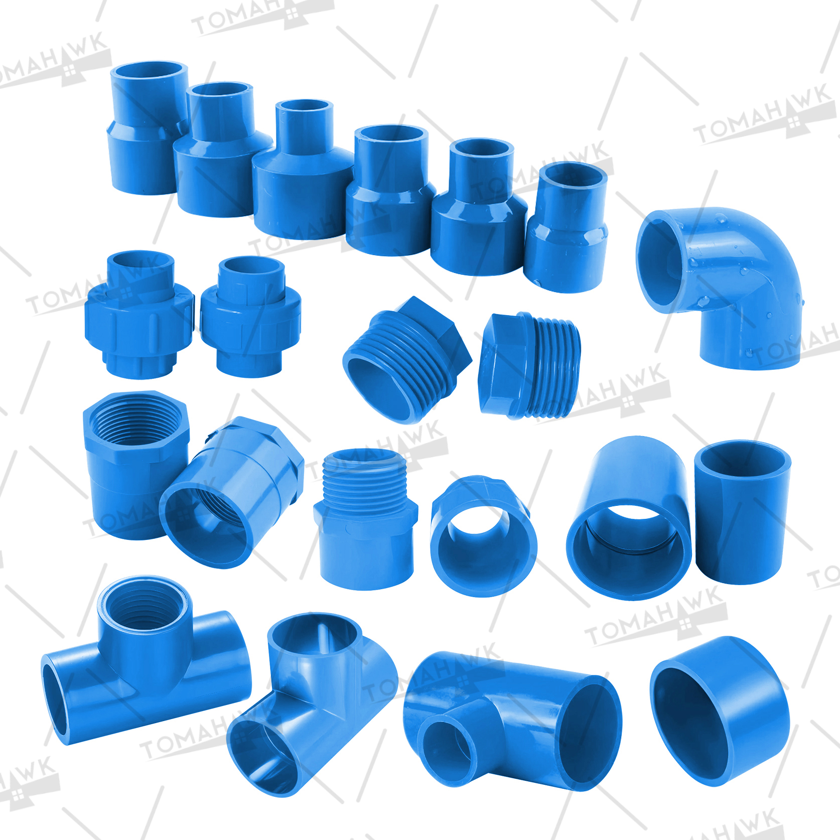 TOMAHAWK SOLD PER (1PC) PVC BLUE PIPE FITTINGS 11/4 1-1/2,2 ELBOW, TEE ...