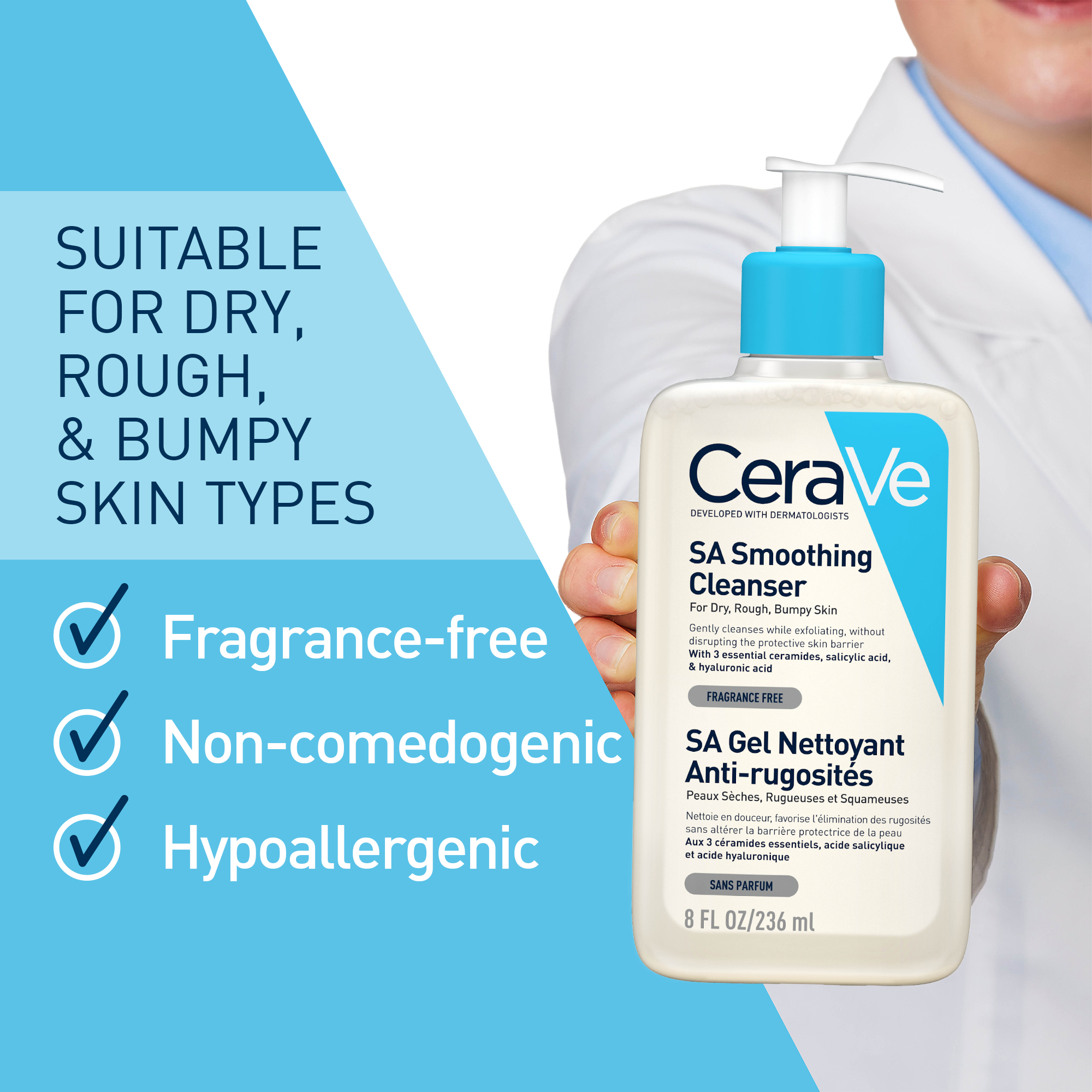 CeraVe SA Smoothing Cleanser with Salicylic Acid (88ml/236ml/473ml ...