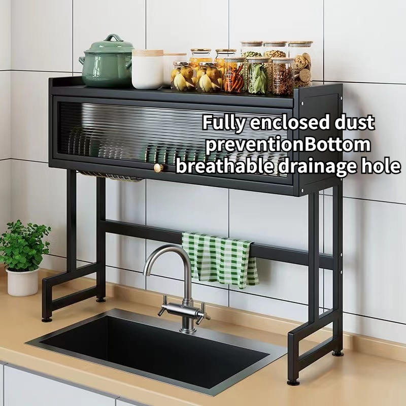 Dish Rack Dustproof Drain Rack Kitchen Dish Cabinet With Cabinet Door ...