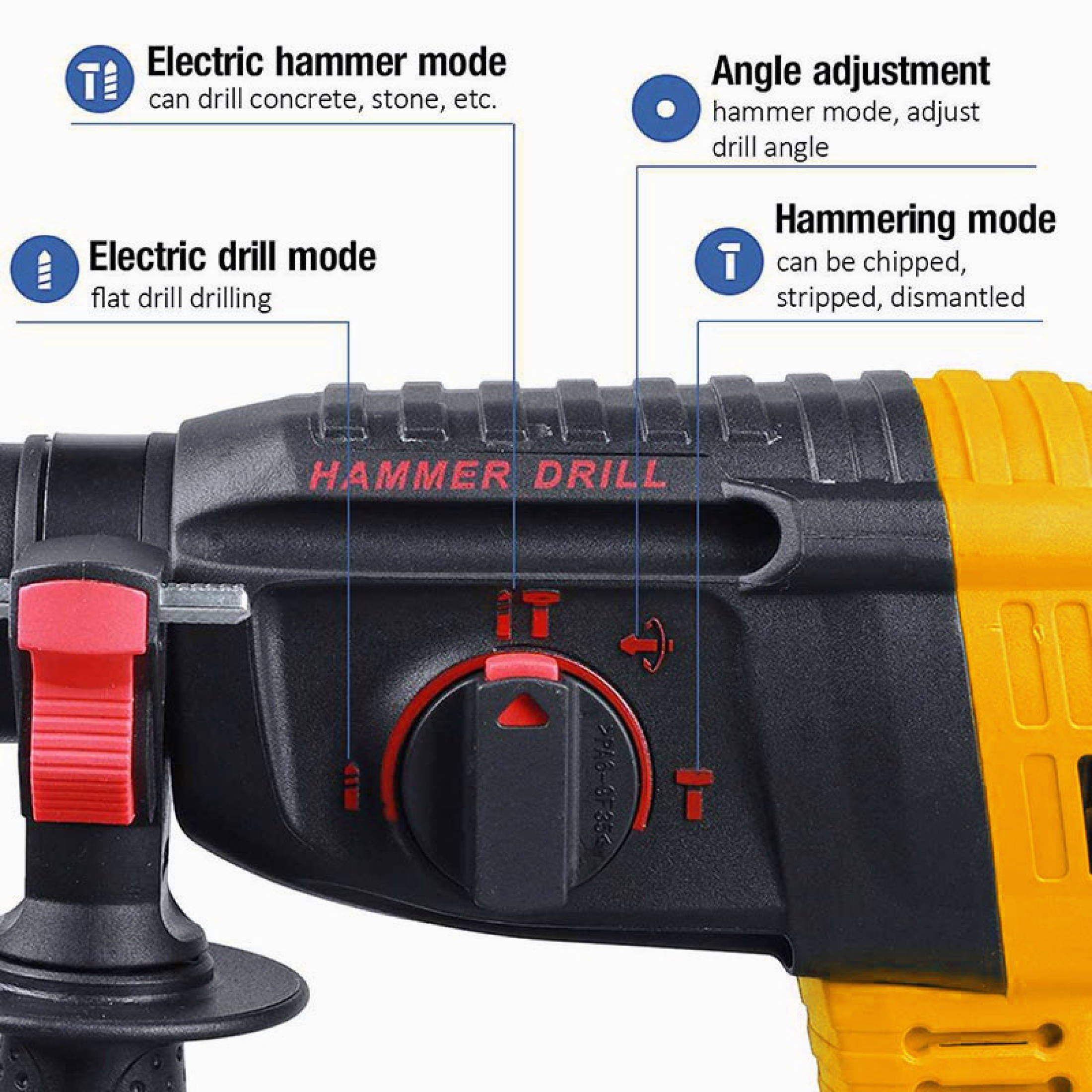 REAIM Rotary Hammer Drill heavy duty Chipping Hammer 3-in-1 Power Tool ...