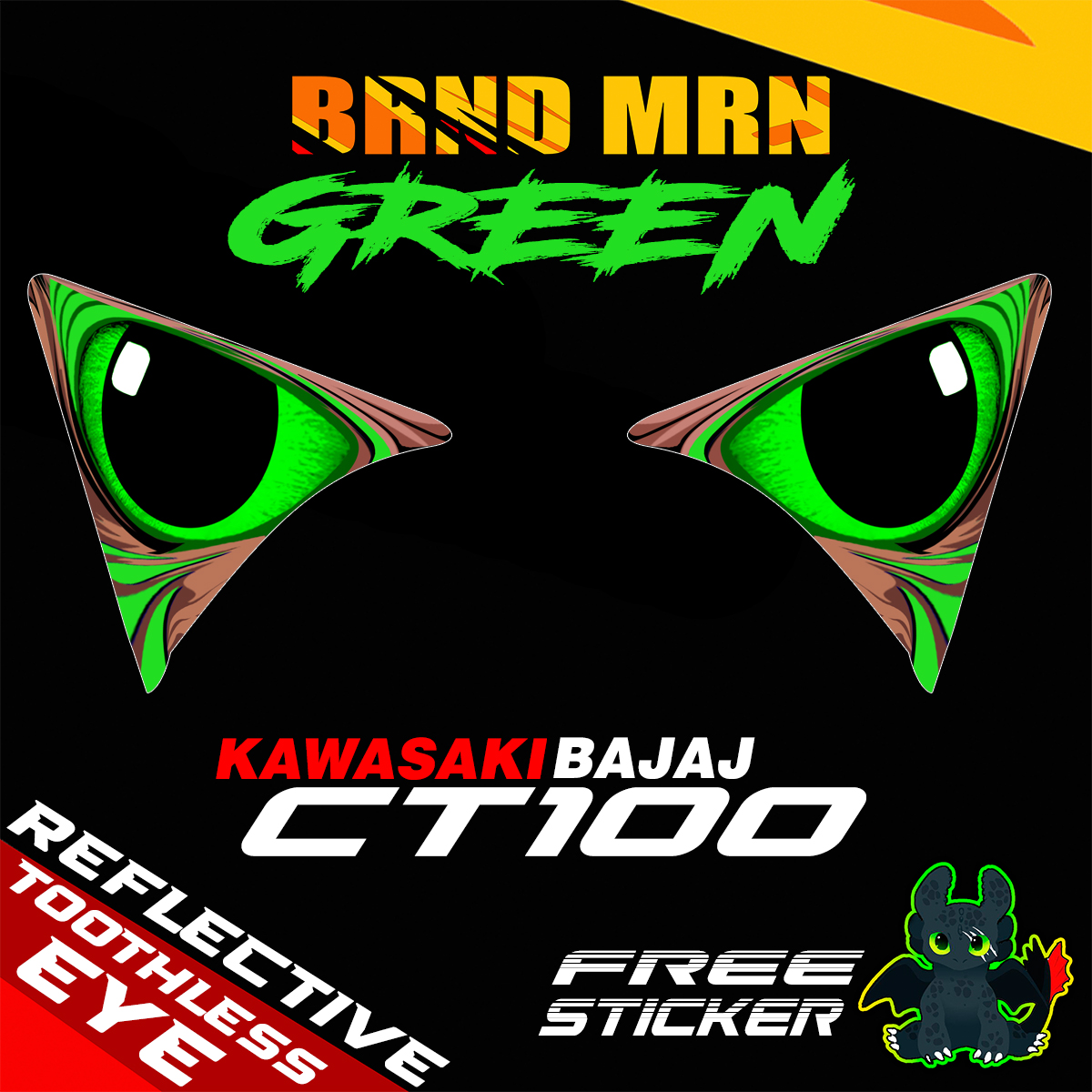 KAWASAKI BAJAJ CT100 TOOTHLESS EYE DECAL REFLECTIVE STICKER TINT ...