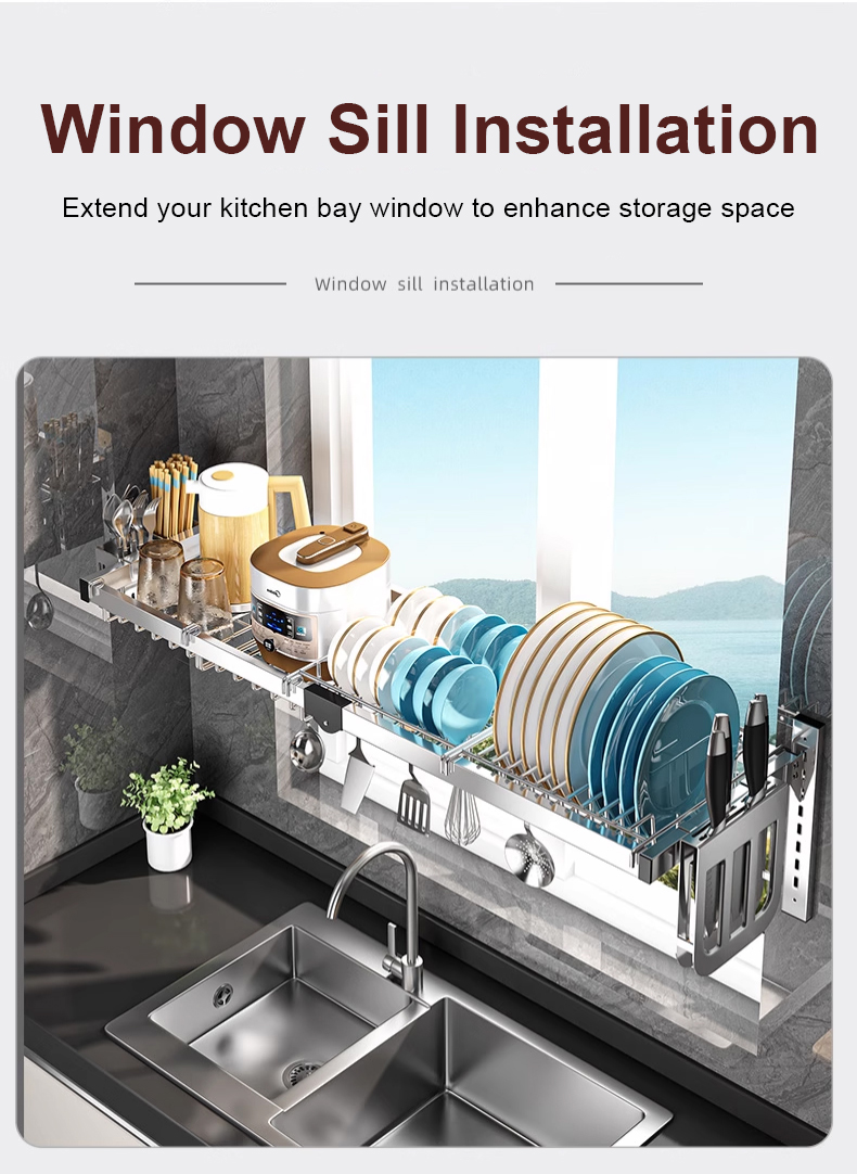 MC&HOME Stainless Adjustable Wall-Mount Over Sink Kitchen Drain Rack ...