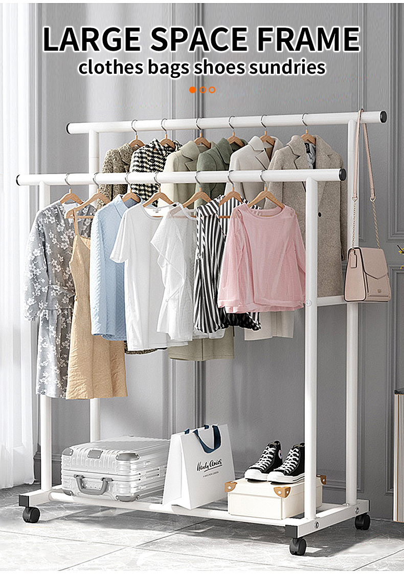 Floor-mounted drying rack Wheeled Double rod drying rack Indoor and ...