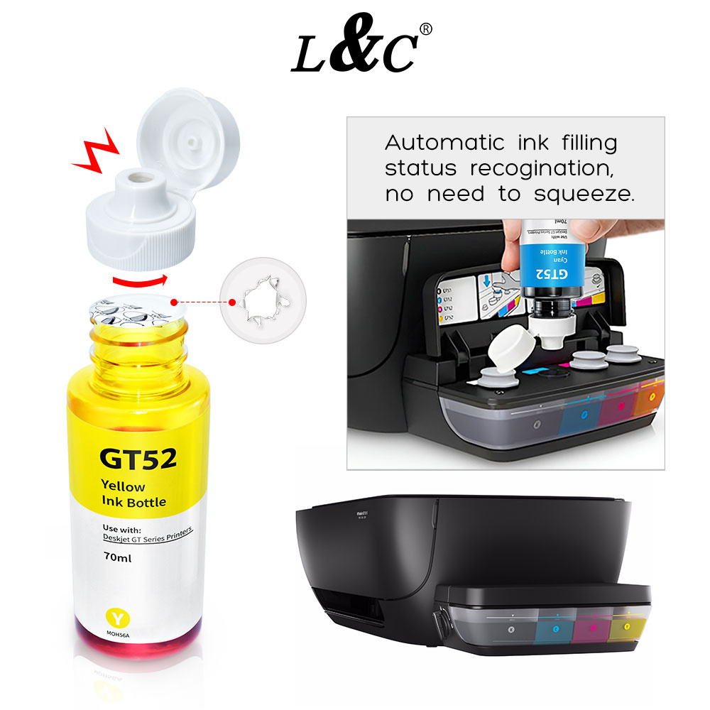 L&C Refill GT51 GT52 Ink Set Dye Ink For HP Inkjet Printer 410 319 500 ...
