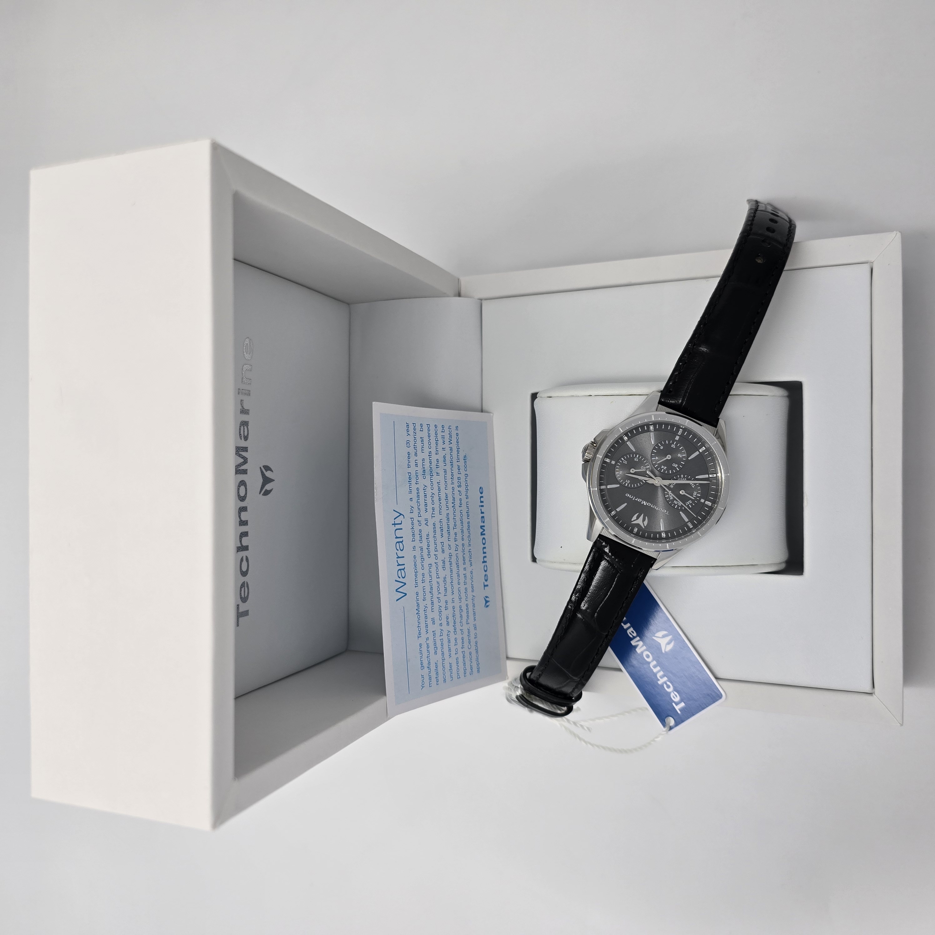 Technomarine 822055 Moonsun Charcoal Dial Silver Bezel Black Leather ...