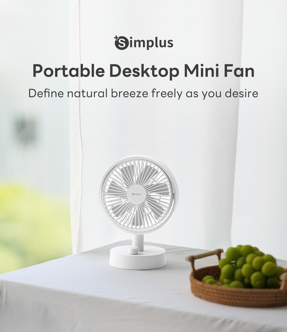 Simplus Desktop Fan Stepless Speed Adjustment 16h Runtime Type-C ...