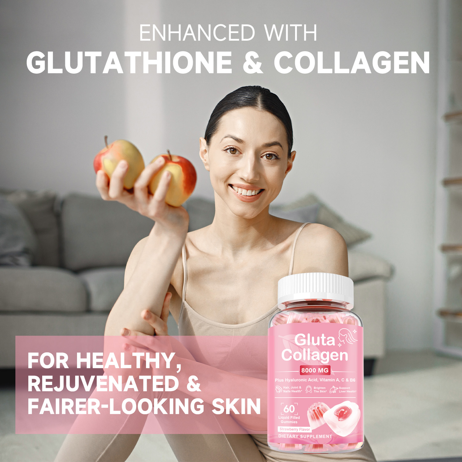 Glutathione Collagen Gummies Gluta Whitening Skin Hair Growth Joints ...