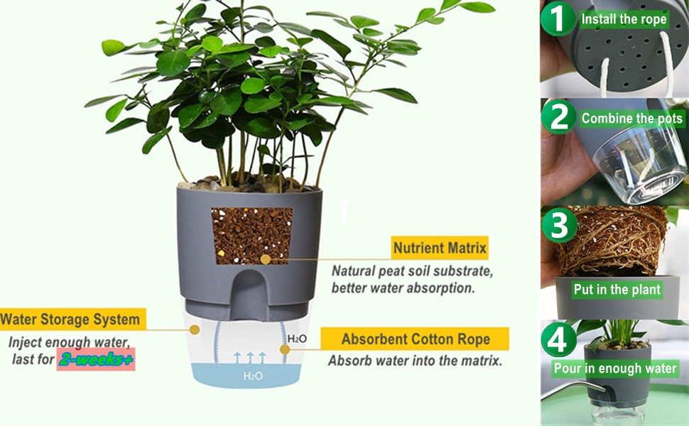 Water Inlet Self Watering Pot White Pots For Plants Indoor Outdoor ...