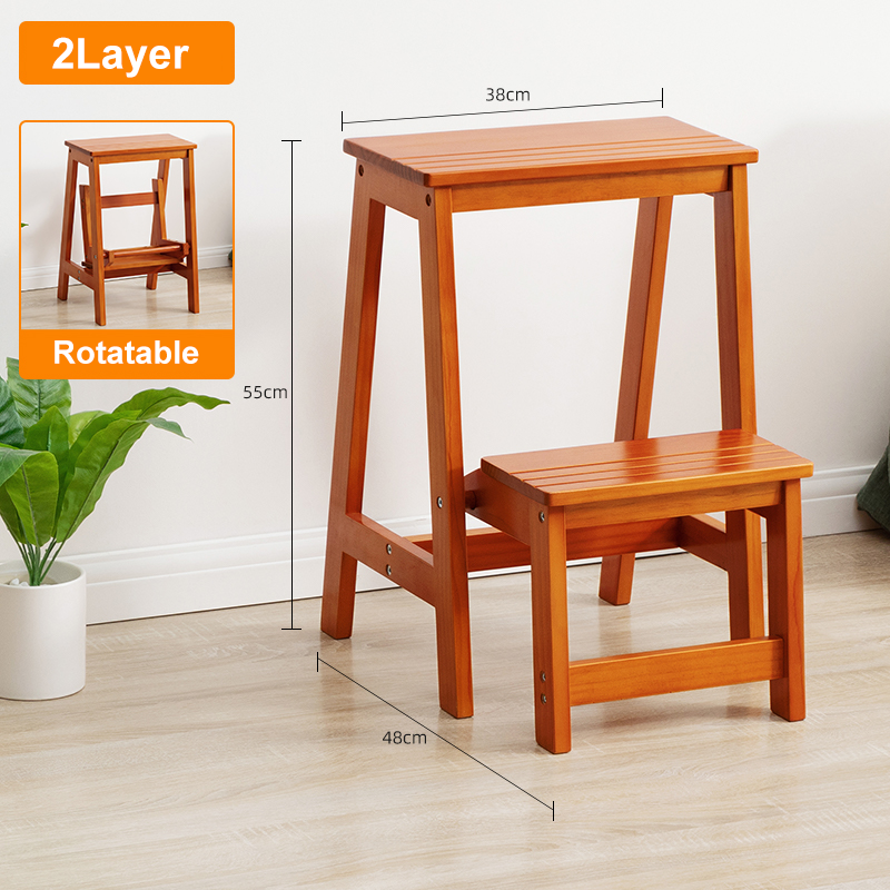 Bamboo Solid Wood Folding Ladder Chair Stool Dual Purpose Ladder Chair ...