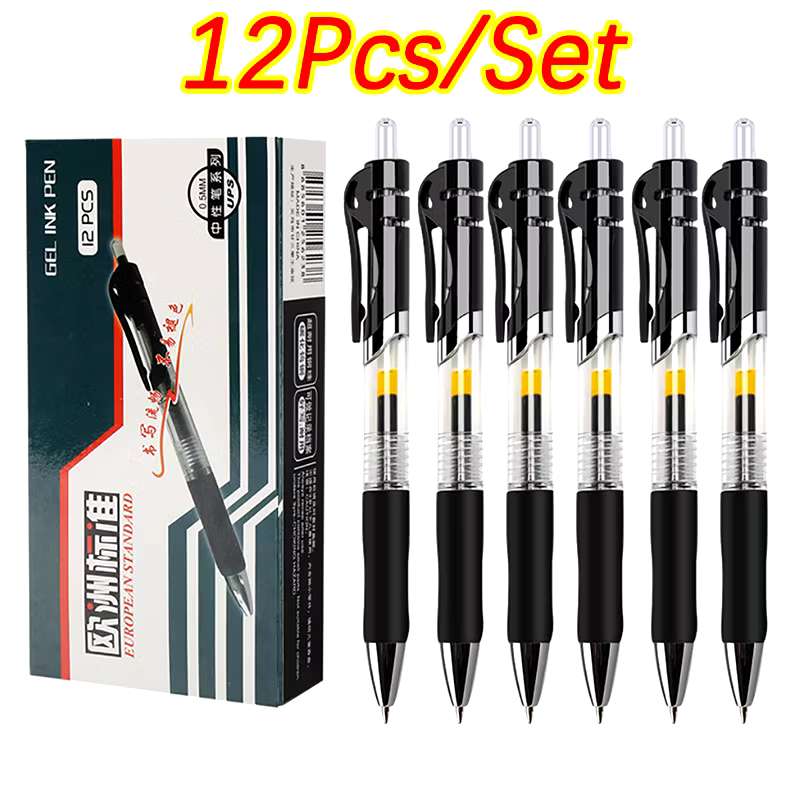 12Pcs/Set 0.5 mm Push Neutral Black Ballpen Press Gel Pen 0.5mm Black ...