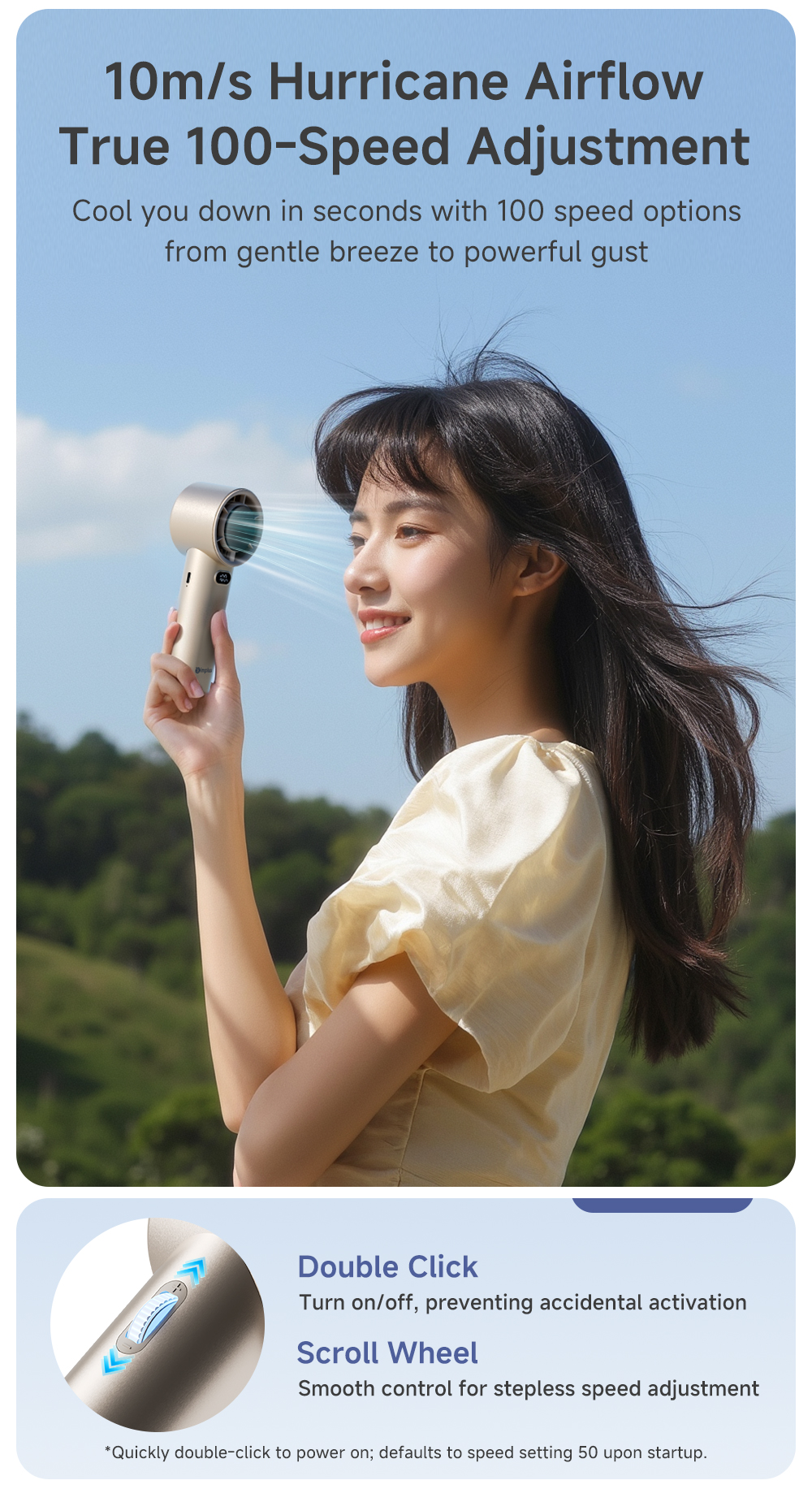 Simplus Handheld Mini Fan 10m/s High Speed 100 Stepless Speeds 15h ...
