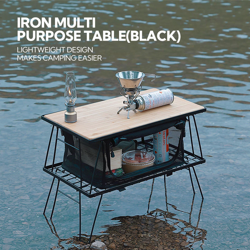 Multipurpose Camping Black Steel Table Stacking Storage Rack Foldable ...