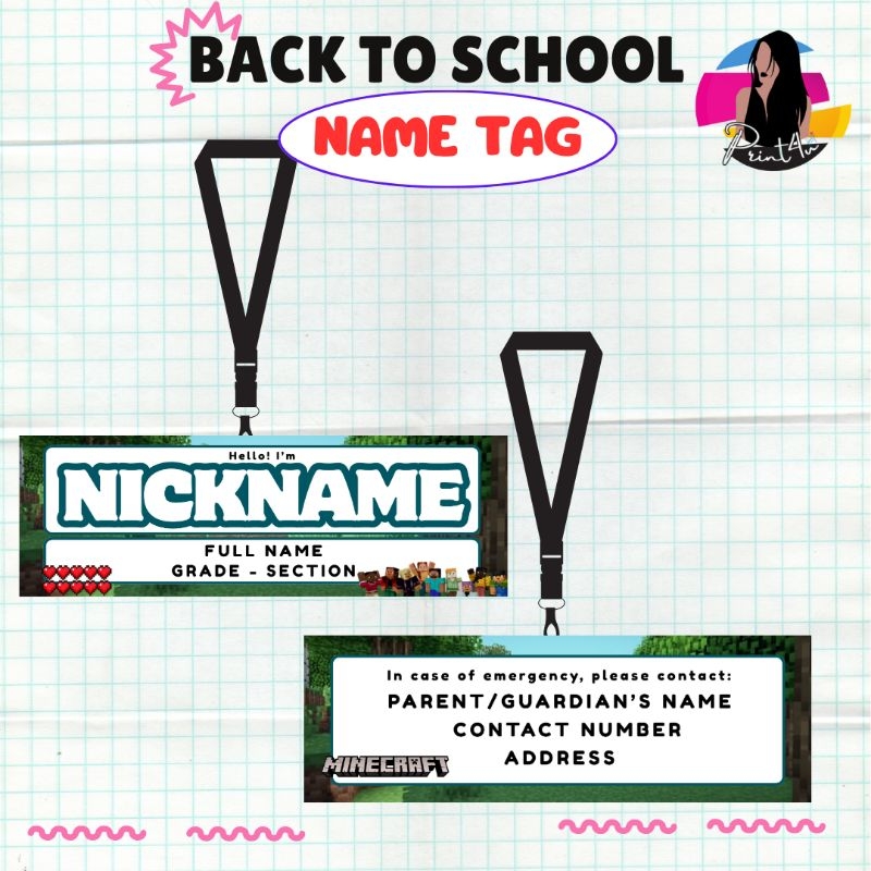Name Tag Minecraft Laminated - Nameplate for students Back to school ...