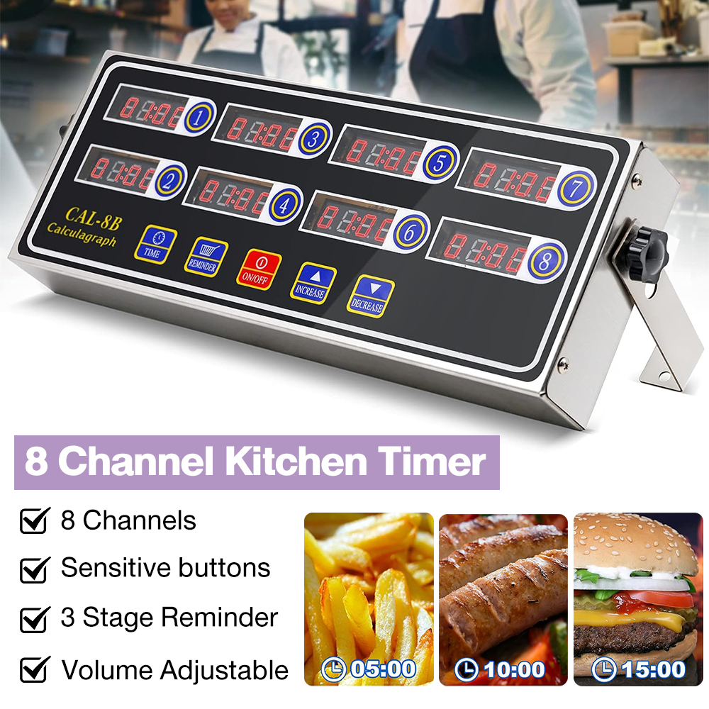 3 Stage Reminder 8 Channel Digital Timer Kitchen Cooking CAL-8B LCD ...