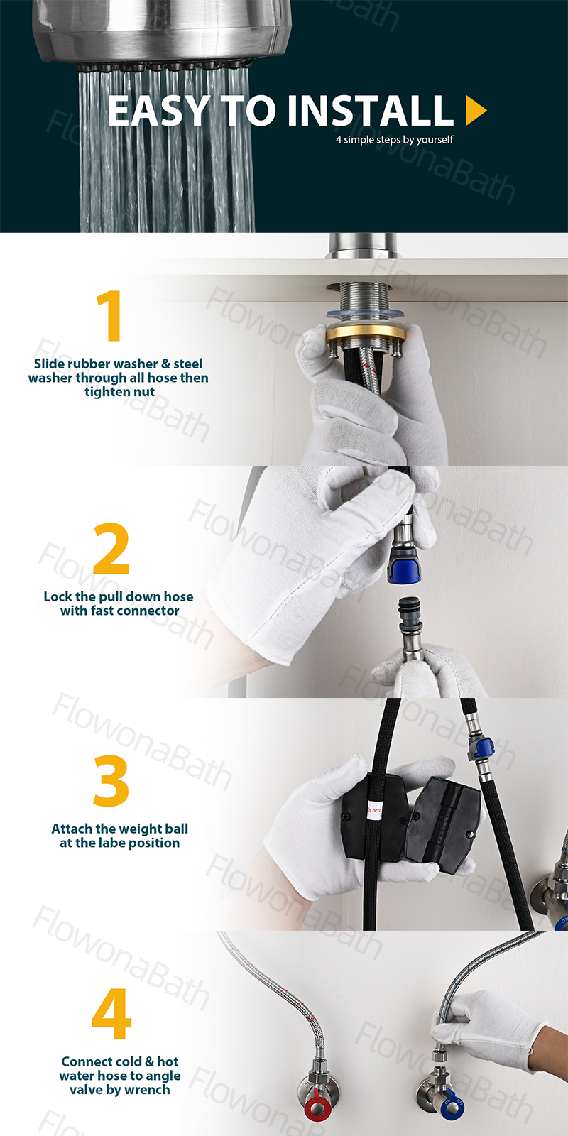 Stainless Steel Kitchen Faucet for Sink – Pull Out Lababo Tap with Hose ...