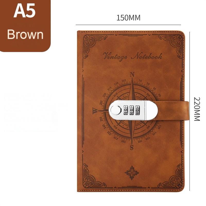 Student Retro Password Notebook A5 with Lock Creative Hand Ledger Diary ...