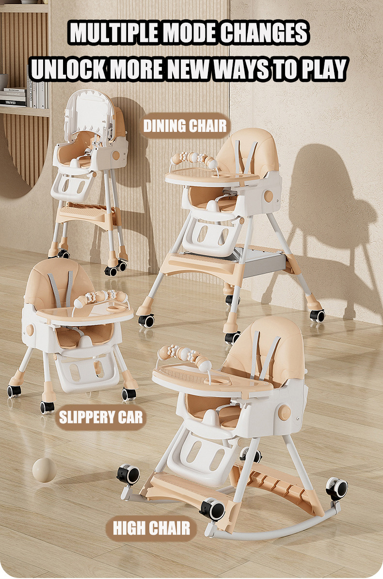 High Chair For Baby Feeding Foldable With Wheels Multifunctional ...