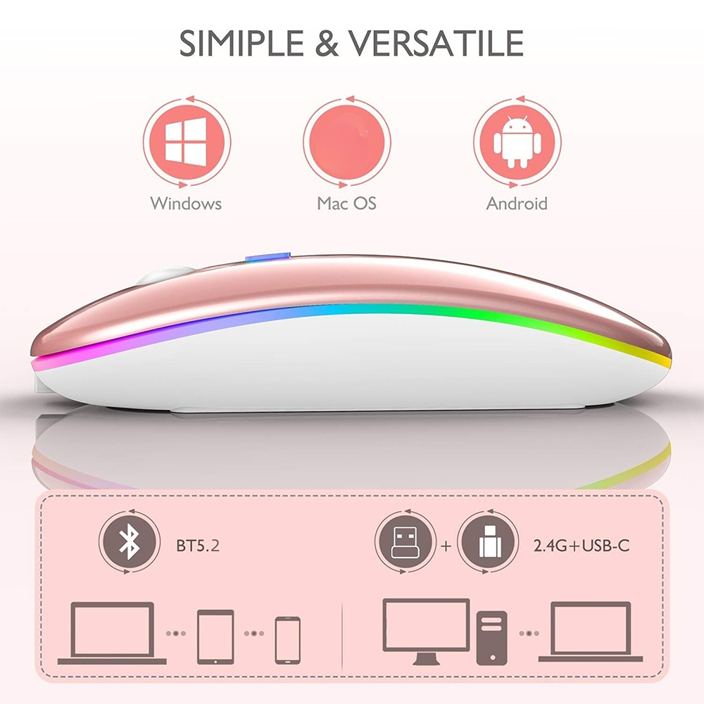 Bluetooth+2.4G+RGB Light Wireless Mouse Rechargeable Mice Ultra-Thin ...