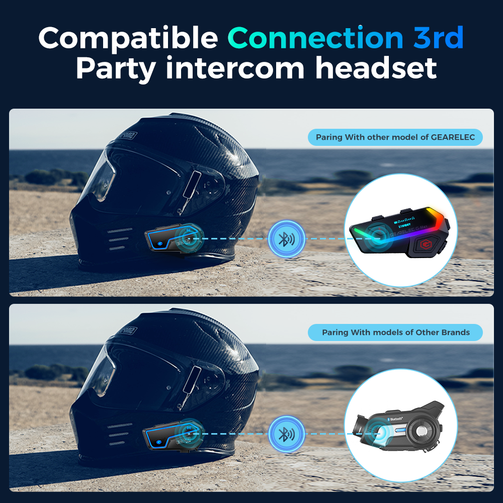 GEARELEC GX10 Helmet Headset Up To 10 Rider Group Intercom 2000m Range ...
