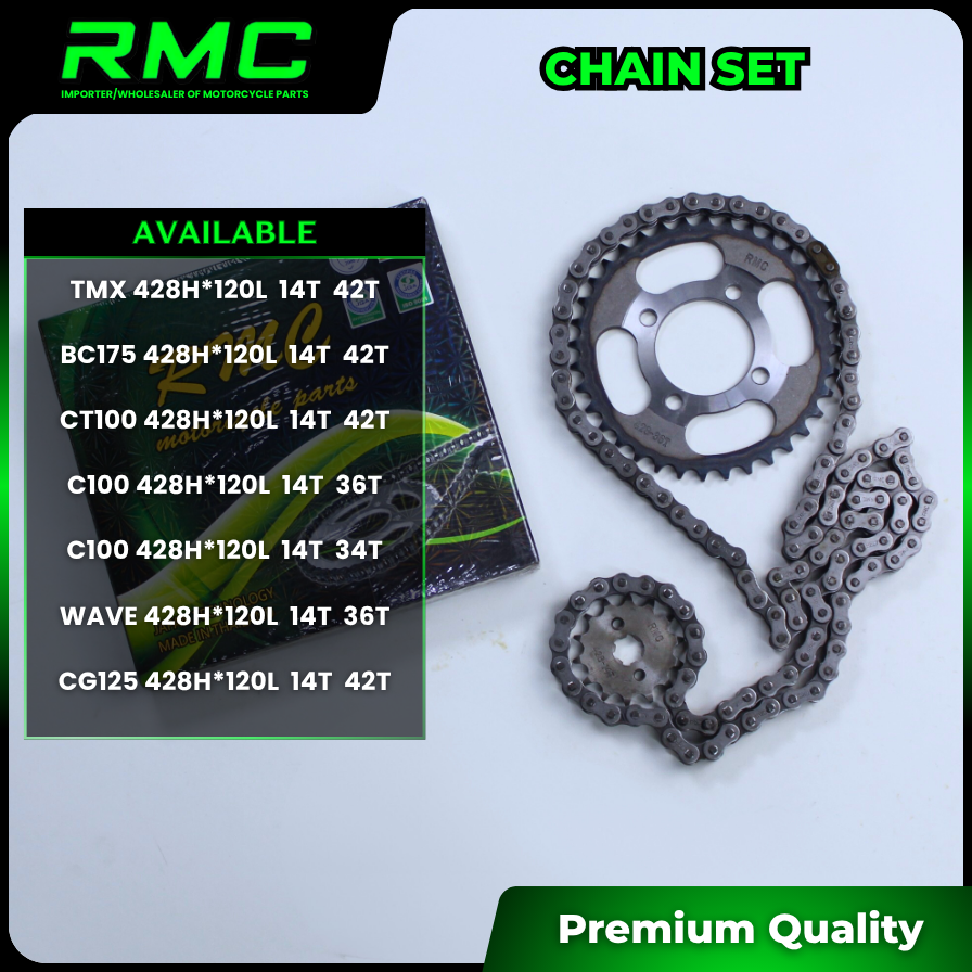 RMC MOTORCYCLE CHAIN SET 428Hx120 | Shopee Philippines