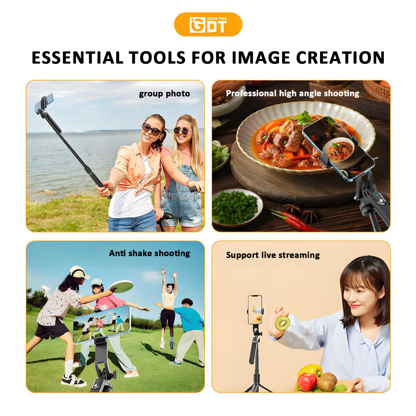 GDT P205 Selfie Stick Aluminum-Alloy Tripod With Remote Control Anti ...