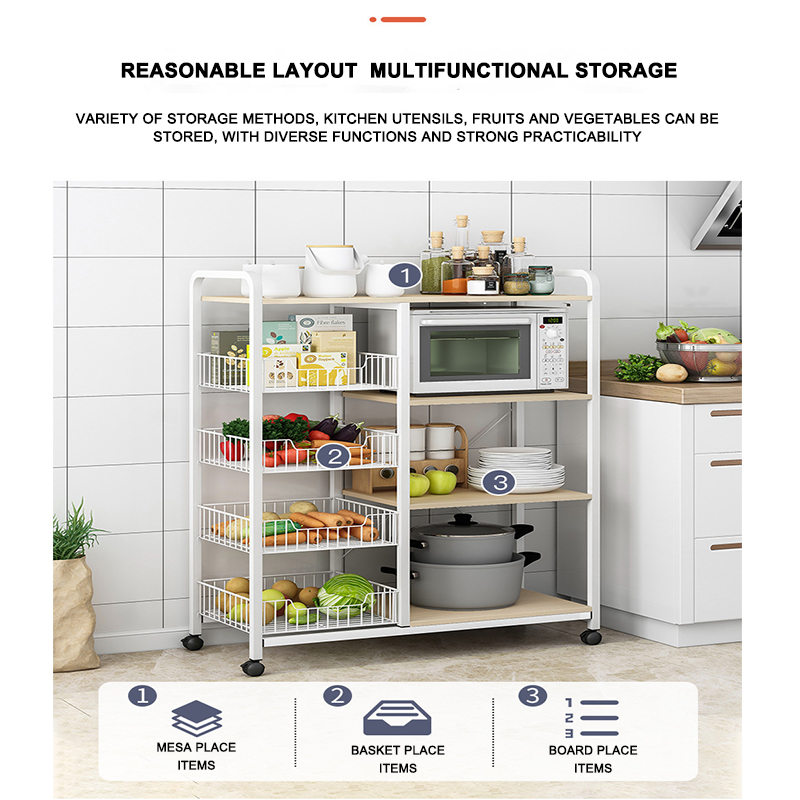 Kitchen rack microwave Kitchen Organizer Shelf with Wheels 4/5 layers ...