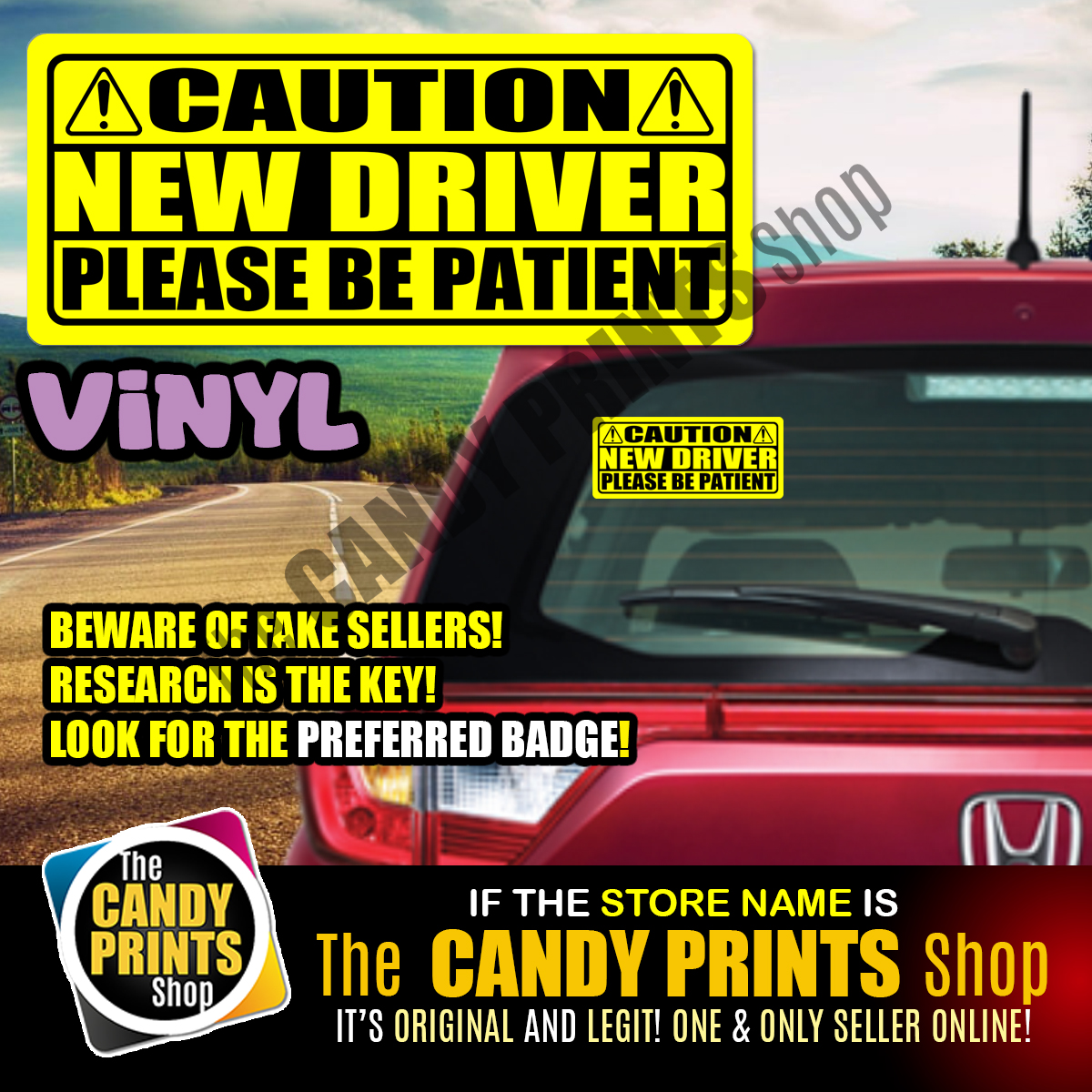 7 x 3 inches - Magnetic and Vinyl Car Sticker (CAUTION - NEW DRIVER ...