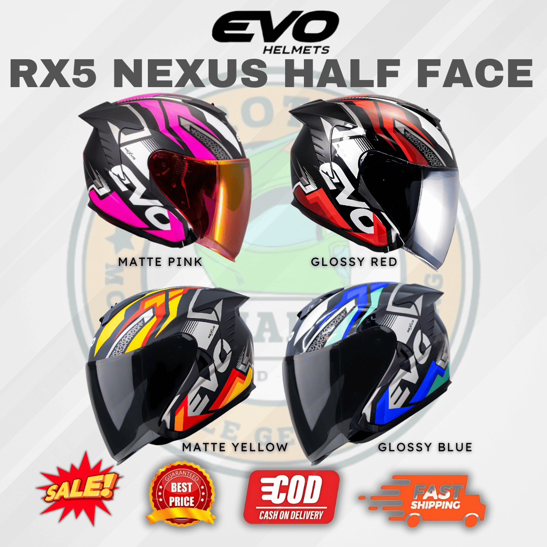 EVO RX5 NEXUS (DUAL VISOR) Half Face Helmet Motorcycle for Men and ...