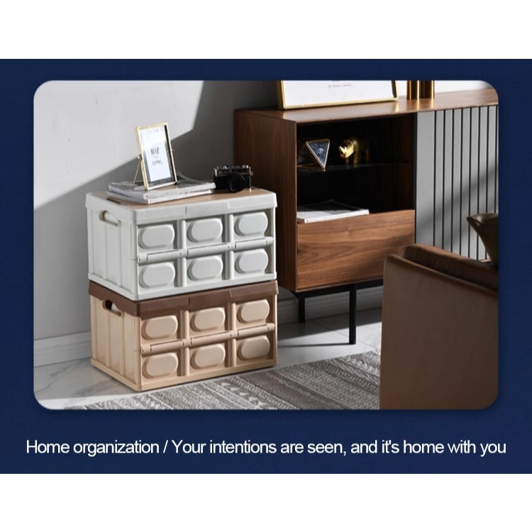 Nearra 55L Large Foldable Plastic Storage Box with Wooden Lid Outdoor ...