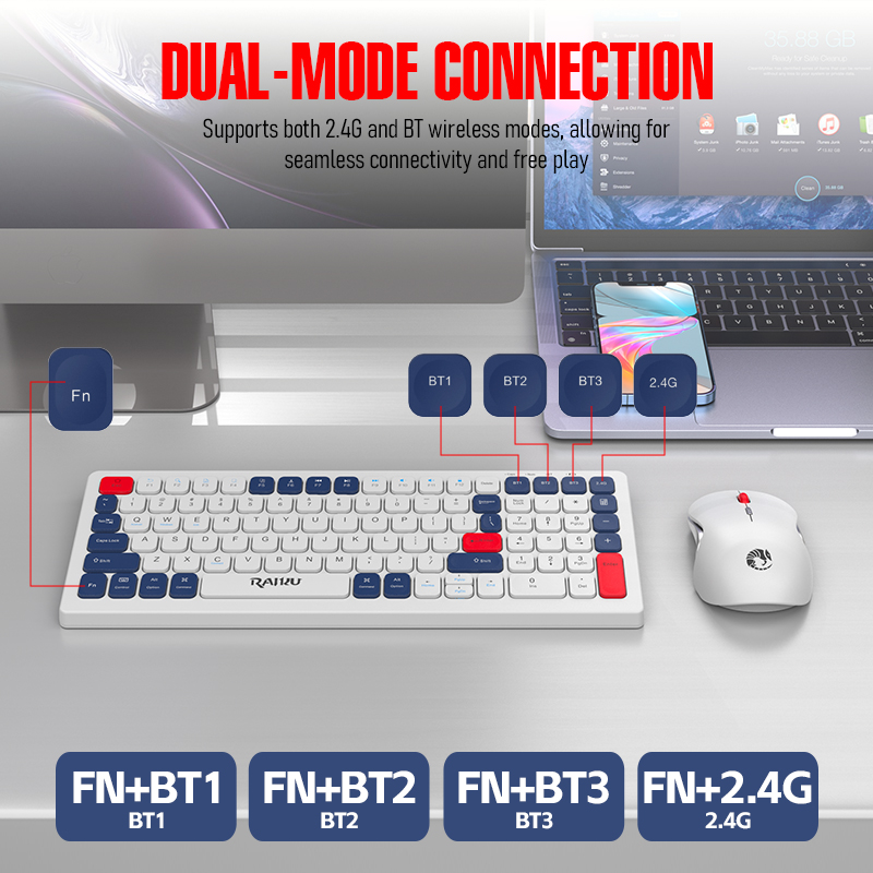 Zeus x Raiku R906 Wireless Keyboard Mouse Set - 2.4G/BT Scissor Keys ...