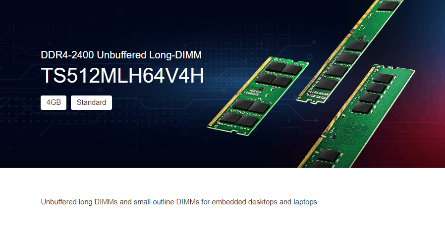 Transcend TS512MLH64V4H 4GB DDR4 CL17 1.2V 2400MHz 288-Pin Unbuffered ...