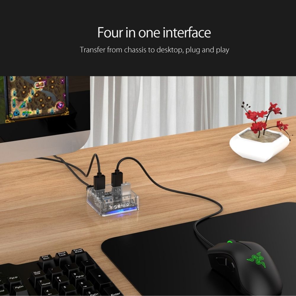 ORICO 4-Port USB 3.0 Transparent Hub with Power Supply & 5Gbps Speed ...