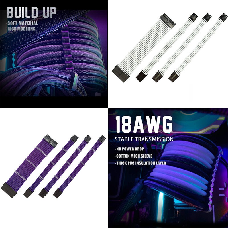 PSU Extension Cable Kit , Solid Color Cable Solid Combo 300mm ATX24Pin PCIE8Pin CPU8Pin With