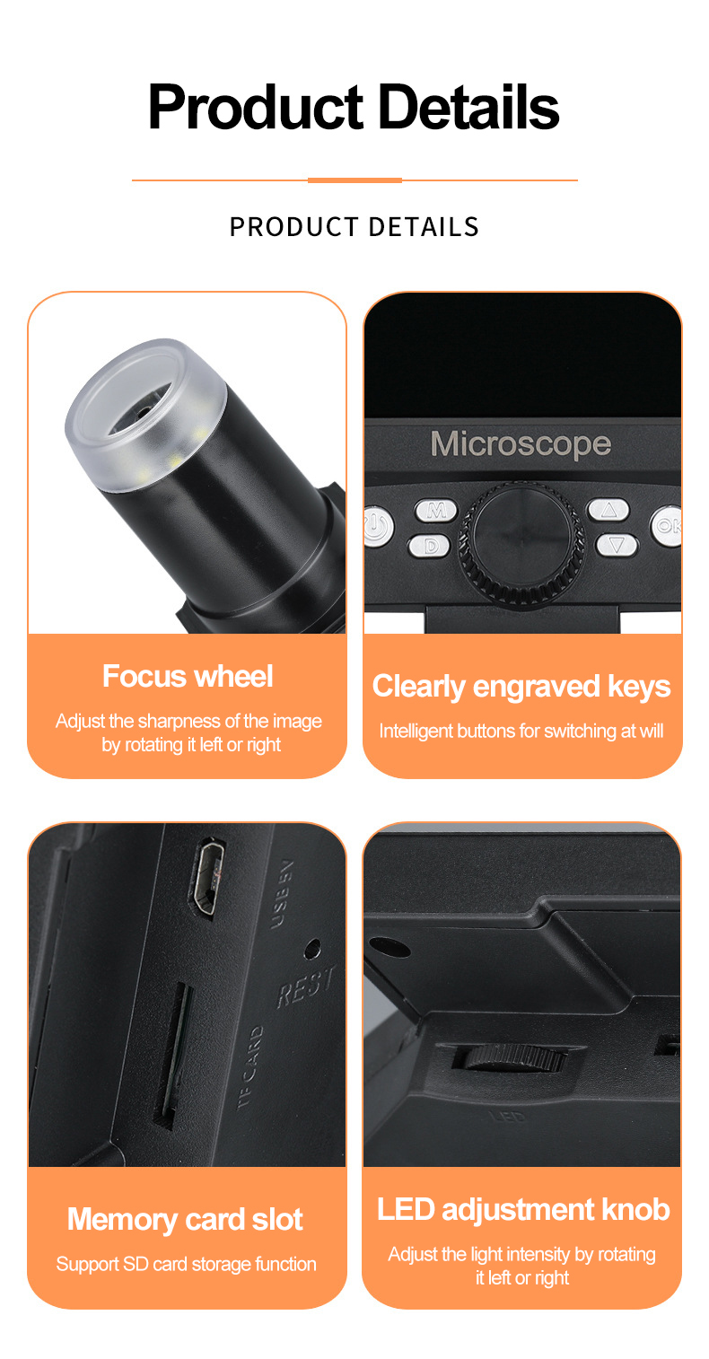 10MP 1-1000X Digital Microscope 5.5 Inch LCD Display Magnification ...