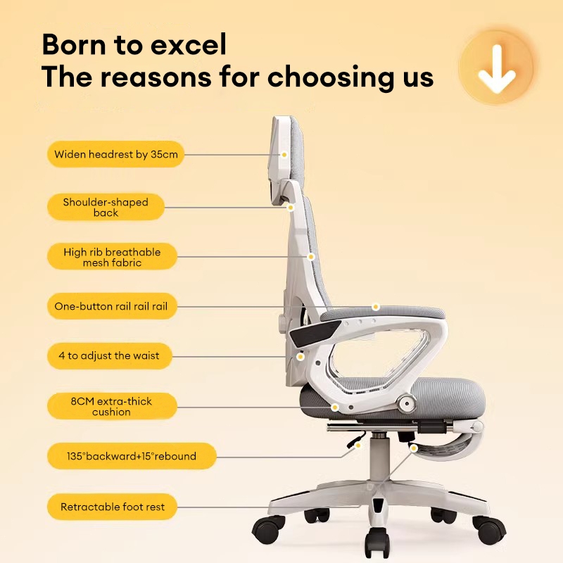 Ergonomic office play chair with foot adjustable back reclining ...