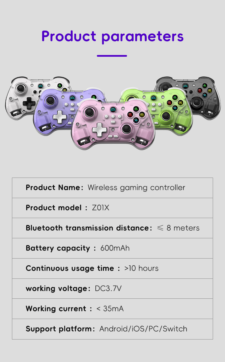 Z01X Transparent Wireless Game Controller with Hall rocker Turbo ...