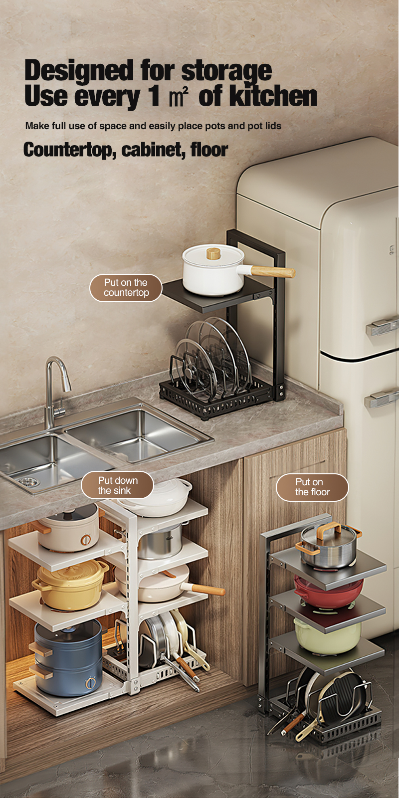 Kitchen rack Kitchen Pan Organizer 2-4 layer Pot Rack Adjustable ...