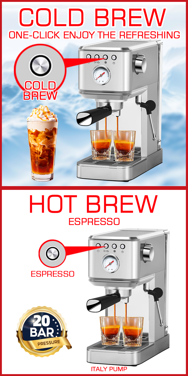 Lahome Hot / Cold Brew Smart Espresso Coffee Maker Machine Milk Frother ...