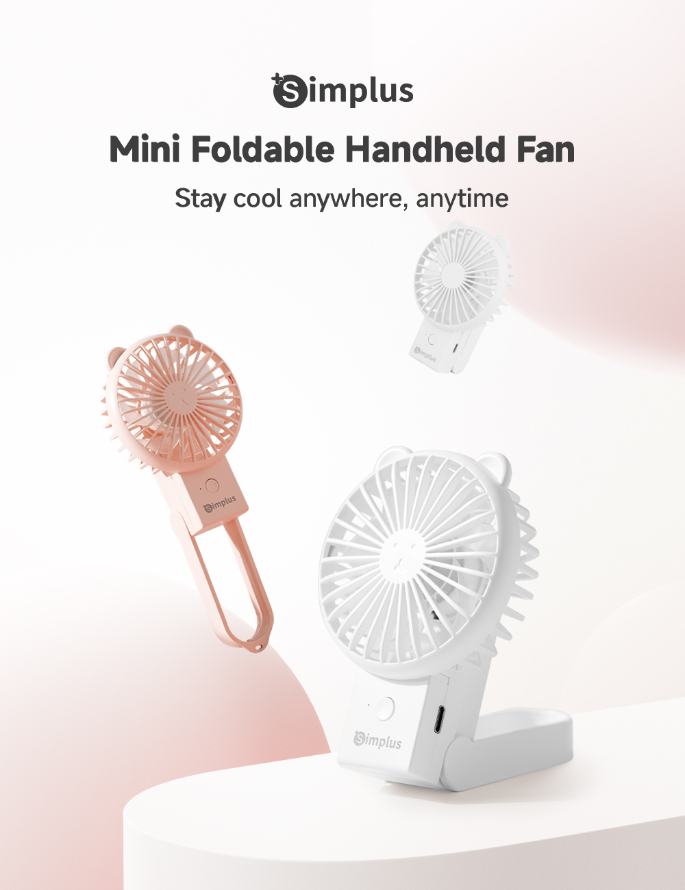 Simplus Handheld Fan Cute Mini Portable Foldable 3 Speed Settings Type ...