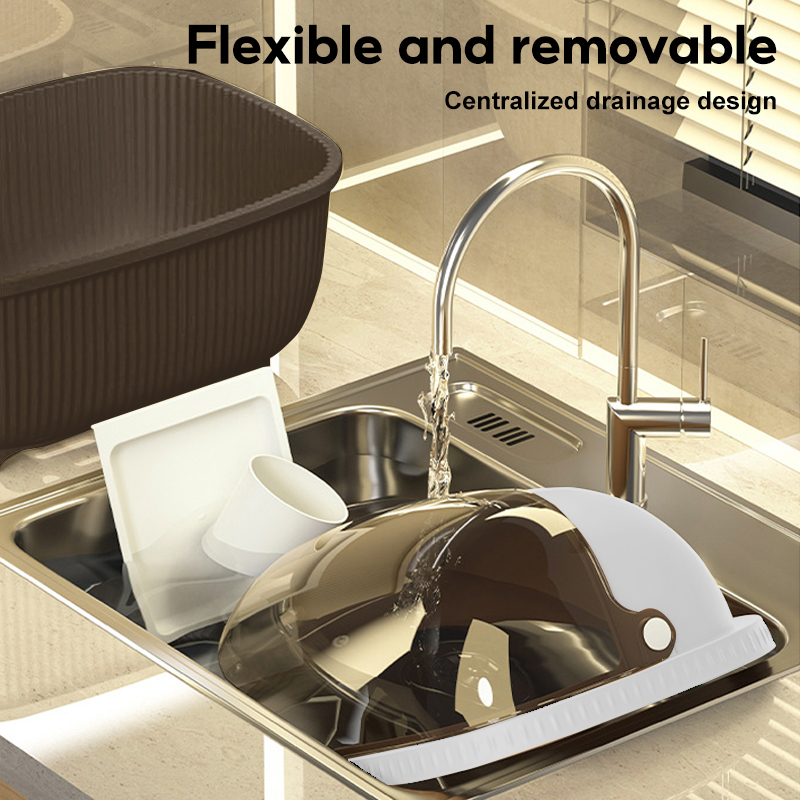 CHIT Dish Rack With Cover Plastic Plate Drainer Organizer Dustproof ...