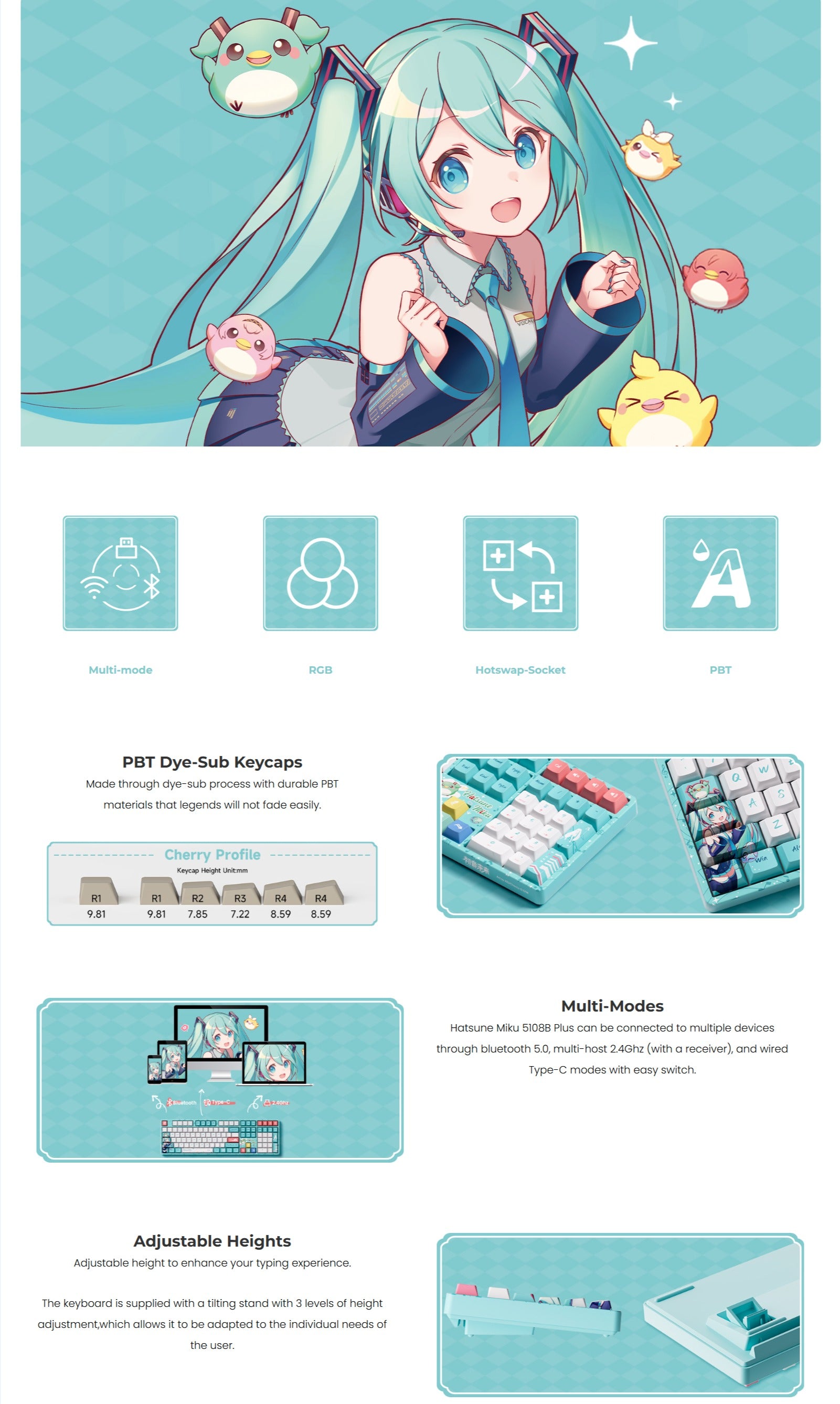 Akko Hatsune Miku 5108B Plus Multi-Mode RGB Hot-Swappable Mechanical ...