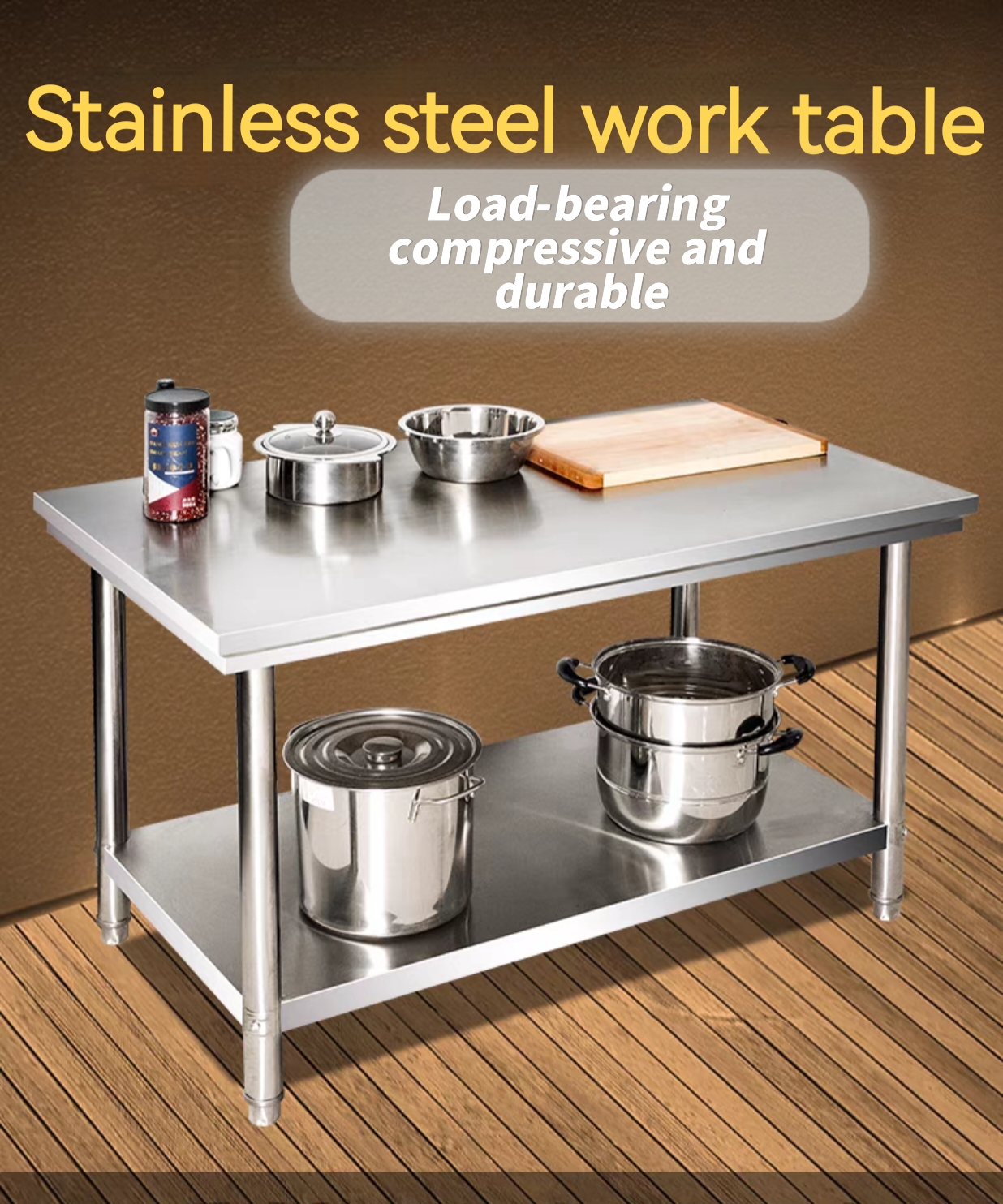 2-layer Table 304 Stainless Steel Worktable Easy to clean Thicken ...
