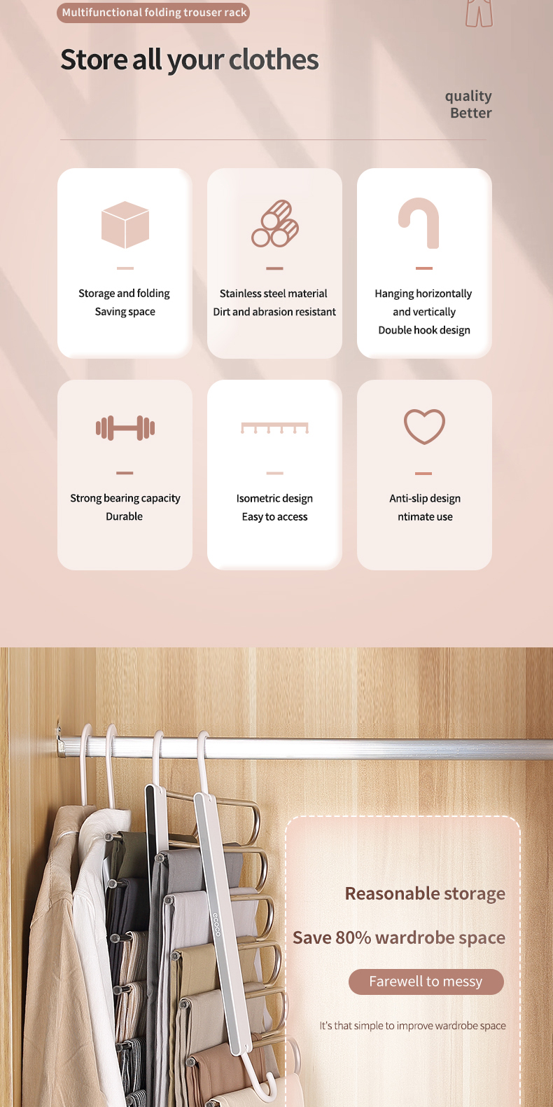 Ecoco Pants Hanger Folding Storage Rack for Trousers Clothes 6-in-1 ...